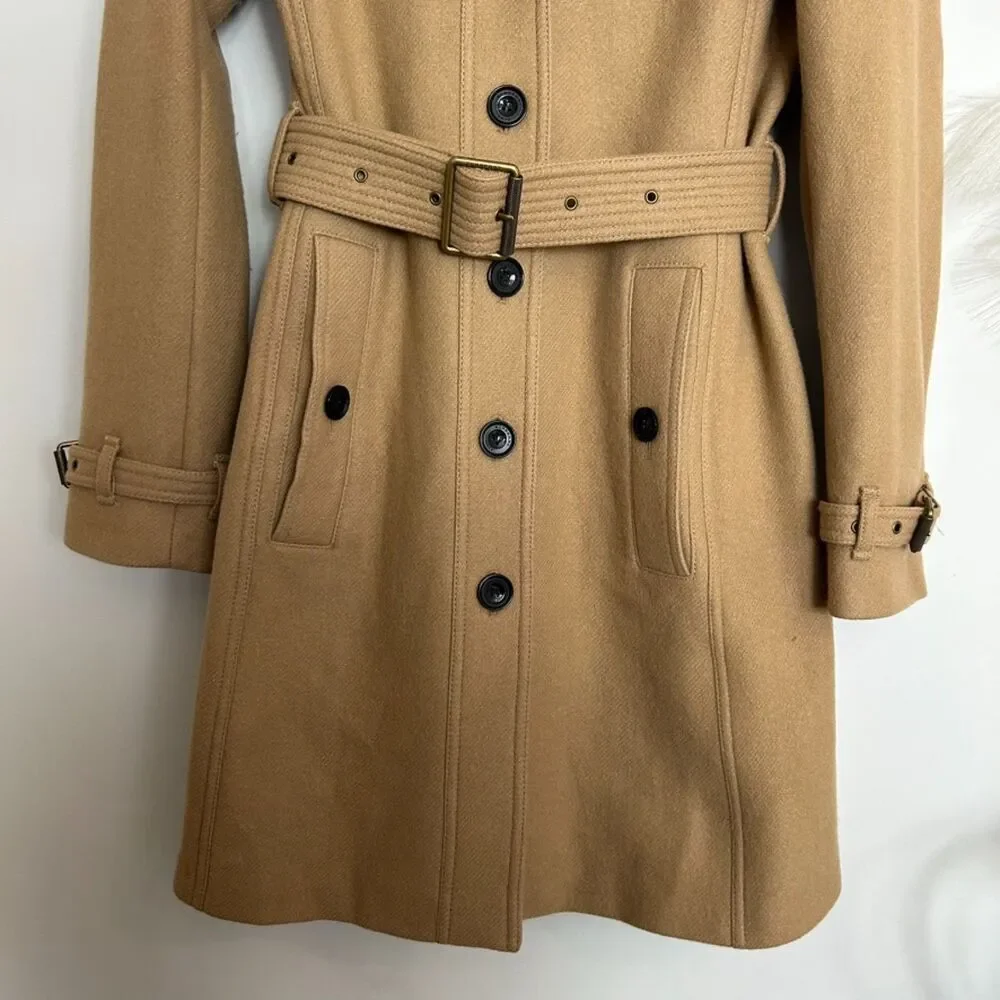 Burberry Camel Wool Coat Trench with Removable Collar and Belt - Picture 3 of 13